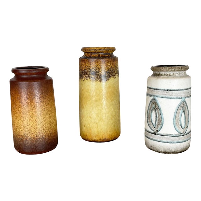 Multi-Color Pottery Fat Lava Vases from Scheurich, Germany, 1970s, Set of 3 For Sale