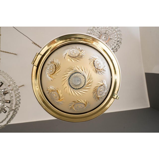 Gold Art Deco Ceiling Lamp with Cut Glass Shade, Vienna, 1920s For Sale - Image 8 of 18