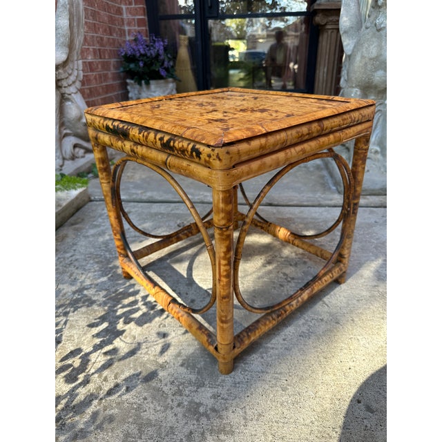Vintage Scorched Tortoise Bamboo Side Table For Sale In Houston - Image 6 of 7