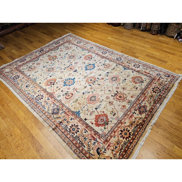Vintage Persian Mahal Sultanabad Rug, Hand-Knotted Wool, Geometric Pattern, 9x12, Ivory & Blue For Sale - Image 4 of 18