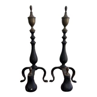Pair of Antique Metal Andirons For Sale