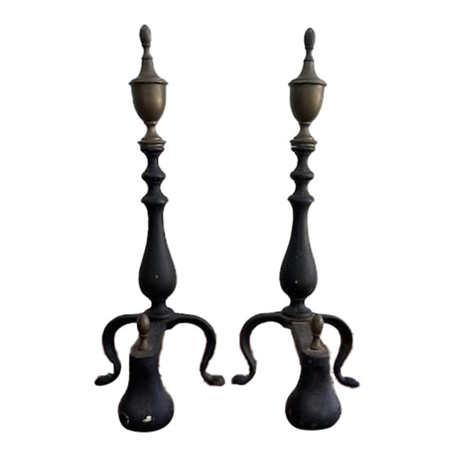 Pair of Antique Metal Andirons For Sale