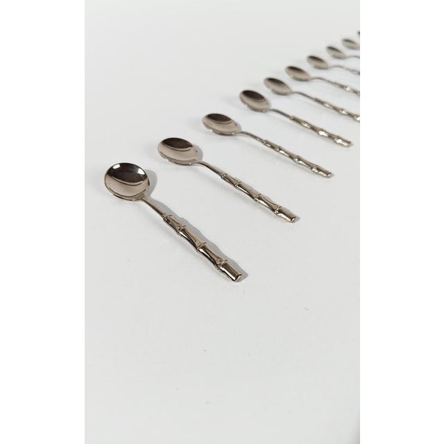 Vintage Hollywood Regency Silver Plate and Faux Bamboo Teaspoons, 1970s, Set of 12 For Sale - Image 14 of 16