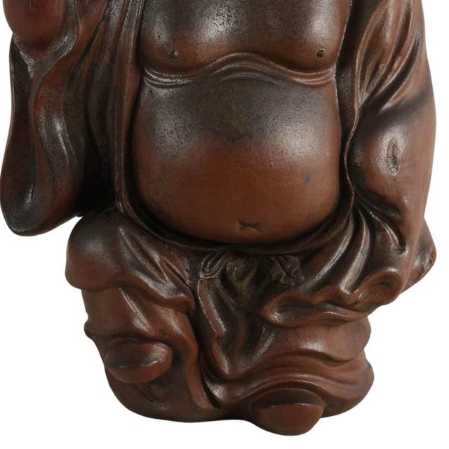 Sculpture Materials Signed Concrete Laughing Buddha Statue With Reddish Brown Finish Asian Garden Sculpture For Sale - Image 7 of 9
