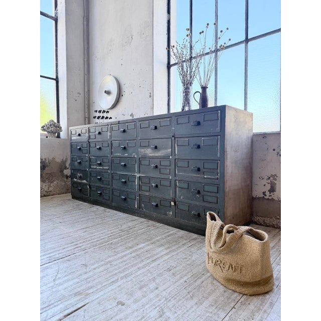 Blue Patinated Oak and Beech Workshop Cabinet with Drawers, 1950s For Sale - Image 16 of 18