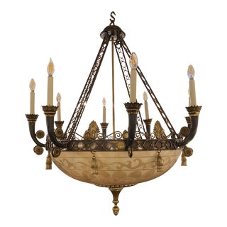 Maitland-Smith Ostrich Egg Dome Eight Light Large Chandelier For Sale