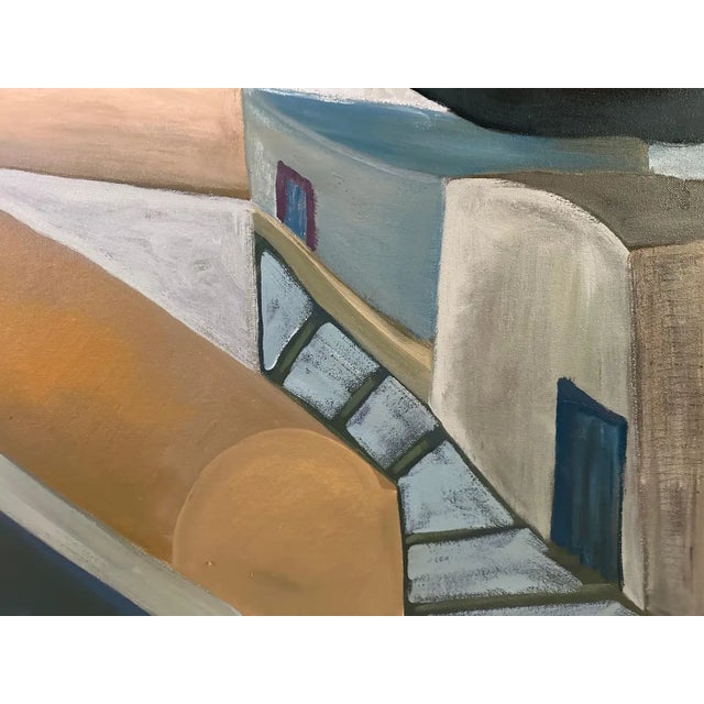 Marc Zimmerman "Santorini" Oil Painting, Greek Island Architecture, Blue-Grey Palette, Gnarled Tree, Contemplative, Contemporary Art West Coast For Sale - Image 4 of 8