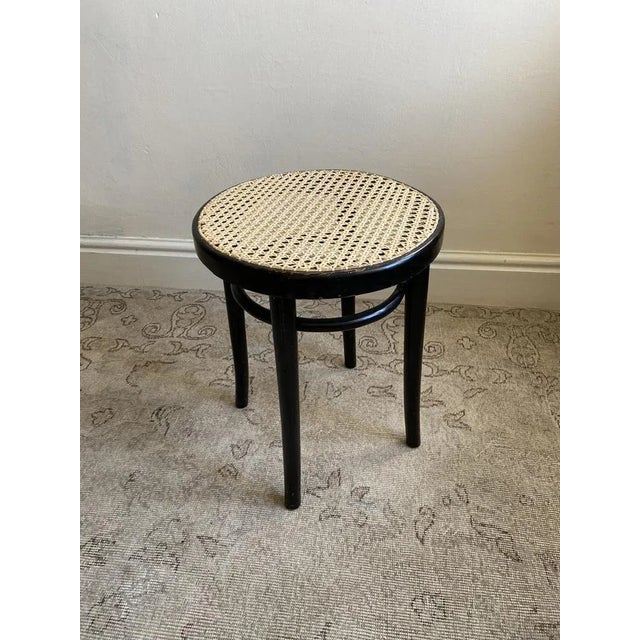 Ebonised Bentwood Stool with Cane Seat from Thonet, 1960s For Sale - Image 6 of 11