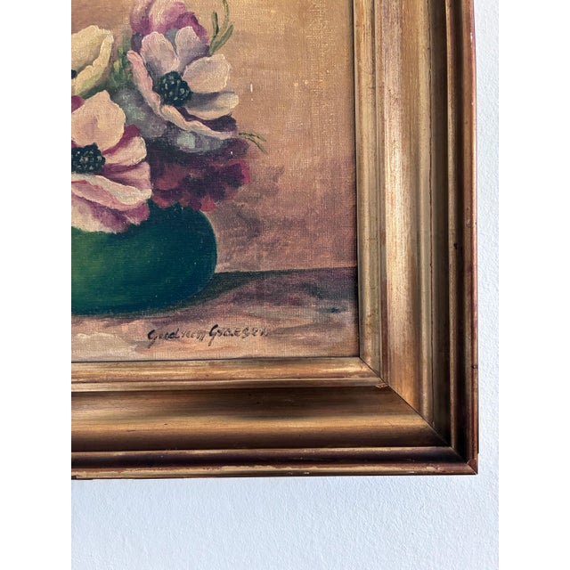 1930s Vintage Original Floral Oil Painting, Signed Flower Art For Sale - Image 5 of 14