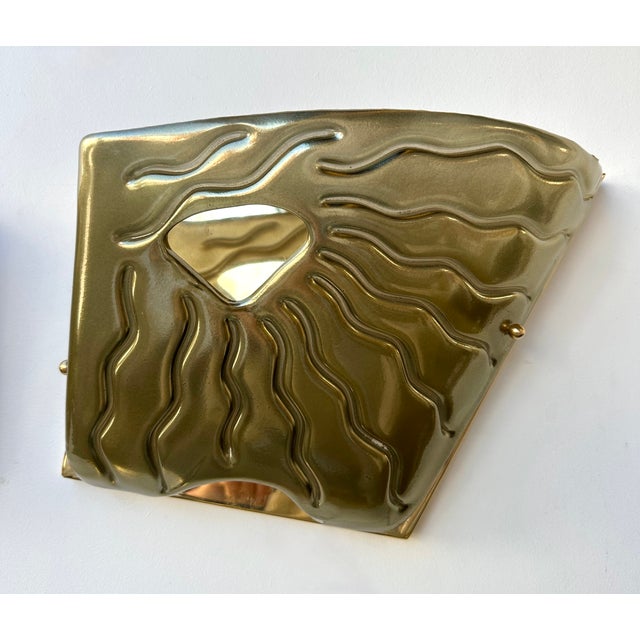 Mid-Century Modern Contemporary Pair of Green Eyes Murano Glass and Brass Sconces, Italy For Sale - Image 3 of 12