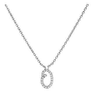 10K White Gold Diamond Accent "O" Initial Script Style Pendant Necklace For Sale