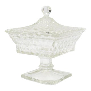 1950s Fostoria Glass Lidded Pedestal Bowl / Wedding Box For Sale