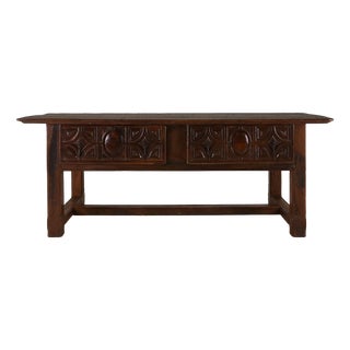 Antique Spanish Console Table in Carved Oak, 1700s For Sale