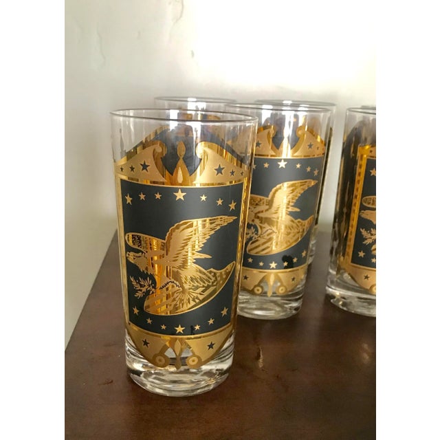 American Vintage Americana Eagle Design Gilt Highball Glasses - Set of 7 For Sale - Image 3 of 3