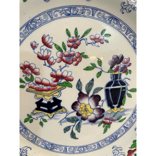Minton Early 20th Century Minton “Poonah” Dinner Plate With Chinoiserie Mahogany Stand For Sale - Image 4 of 8
