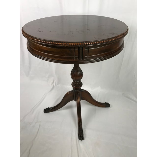 Brown Vintage Mid-Century Regency Mahogany Drum Table With Carved Paw Feet For Sale - Image 8 of 11
