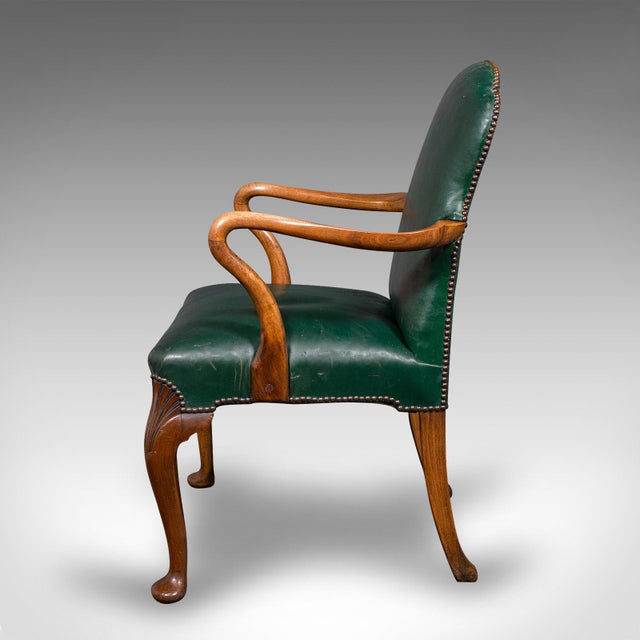 1920s Antique Clerk's Desk Chair, English, Beech, Leather, Elbow Seat, Home, Office For Sale - Image 5 of 10