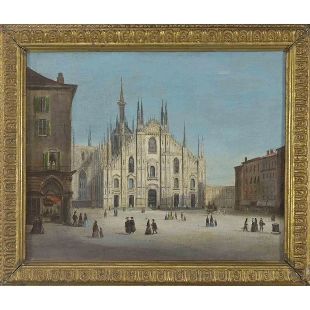 Duomo of Milan with Peasants, Oil Painting, 18th Century, Framed For Sale - Image 5 of 5
