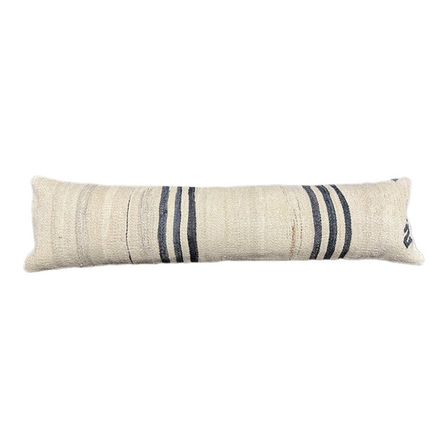 Turkish Hemp Pillow Cushion Natural Beige Black Cushion Cover 12"x46" For Sale