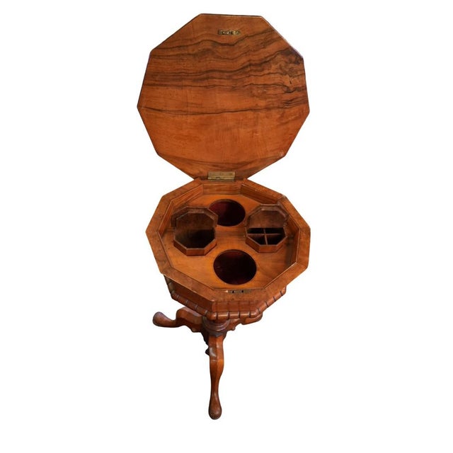 Antique Victorian Style Burled Walnut Teapoy Tea Table For Sale - Image 4 of 5