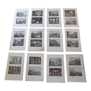 Authentic Antique Early 19th Century Copperplate Engraved Views of Italian & Greek Landscapes, Cityscapes & Ruins - Set of 12
