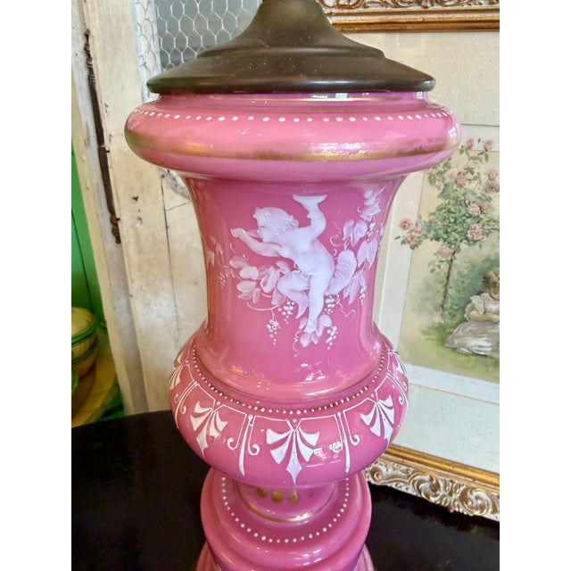 Antique Mary Gregory Pink Opaline Lamp For Sale - Image 4 of 16