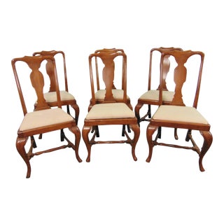 English Queen Anne Style Cherry Dining Chairs - Set of 6 For Sale