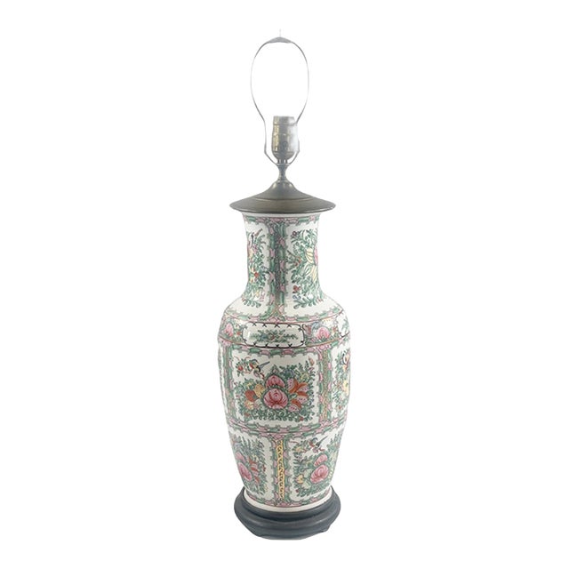 Large Chinoiserie Famille Rose Porcelain Lamp With Figural Scene For Sale