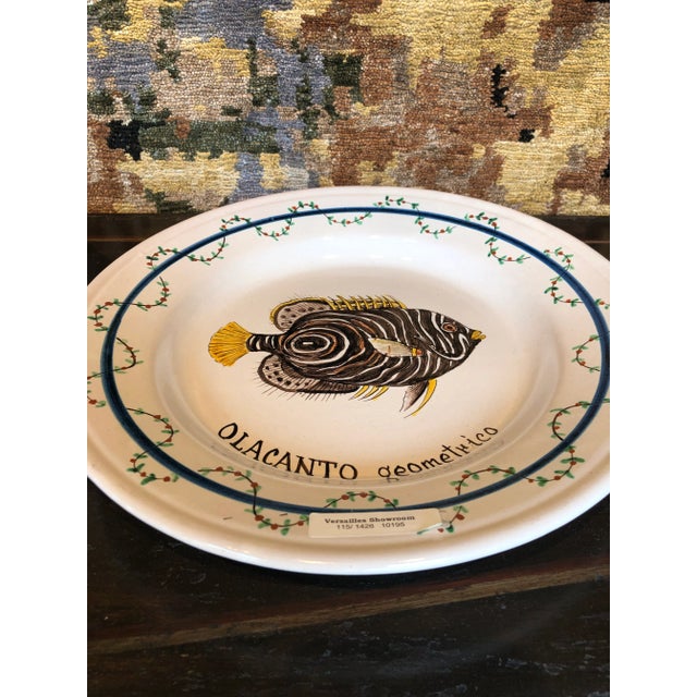 1990s Italian Hand Painted Round Ceramic Fish Wall Plates - Set of 2 For Sale - Image 4 of 13