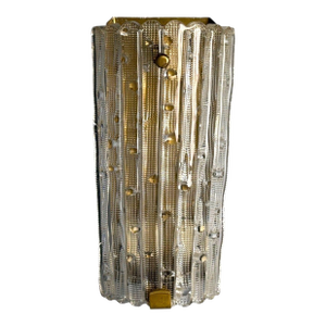 Carl Fagerlund, Textured Glass, Brass, Large Wall Sconce, Sweden, 1940s