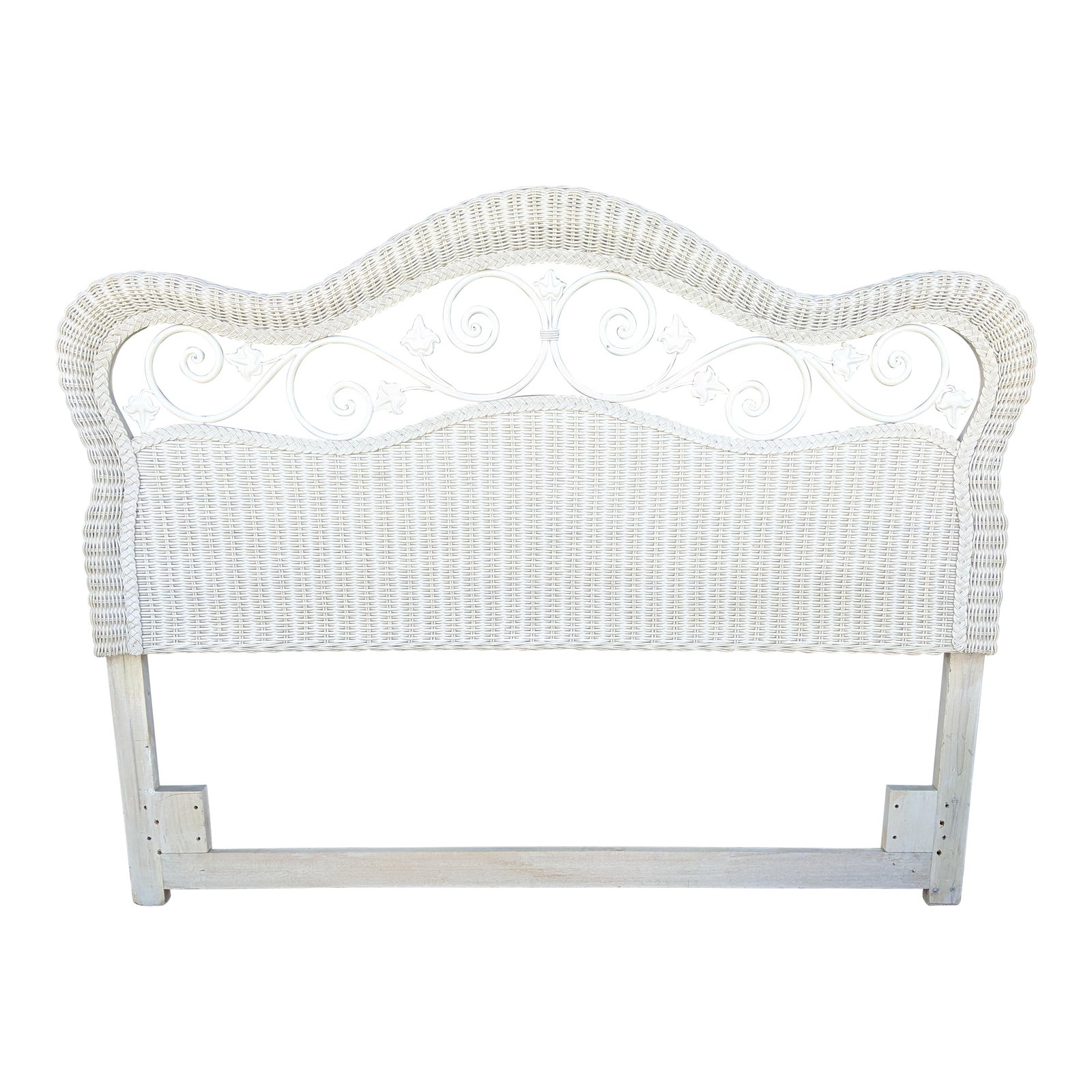Coastal Crisp White Wicker Headboard With Scrolling Details Chairish