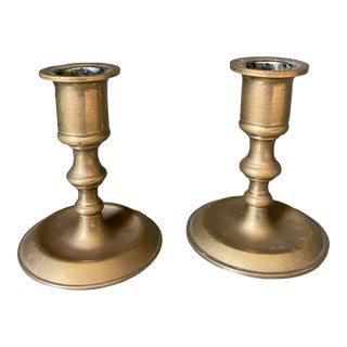 Vintage Petite Brass Candleholders - a Pair For Sale