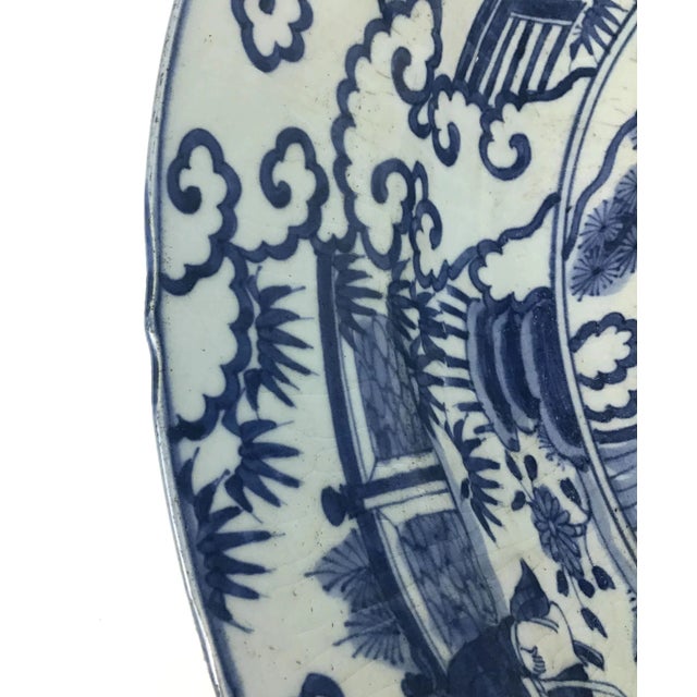 Ink Blue Mid 1800's Chinese Antique Porcelain Charger For Sale - Image 8 of 13