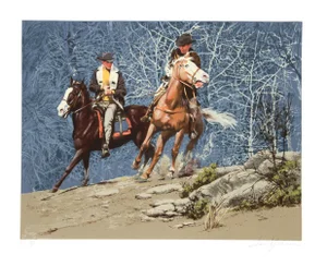 Harry Schaare Lithograph - Cowboys Racing