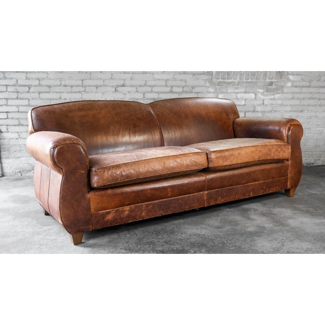 Restoration Hardware Restoration Hardware Art Deco 'Mustache' Leather Sofa For Sale - Image 4 of 17