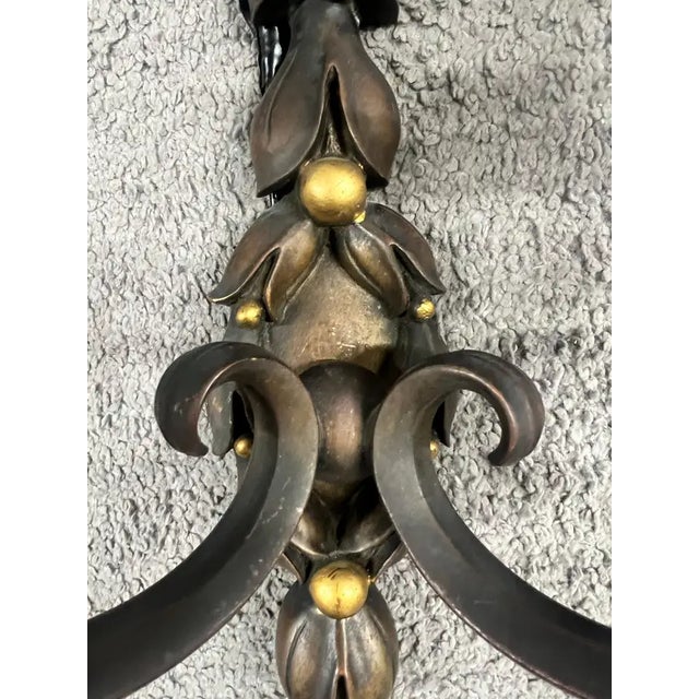 1930s 1930s Art Nouveau Two Arms Bronze W Frosted Milk Glass Shades Wall Sconce, a Set of 3 For Sale - Image 5 of 13