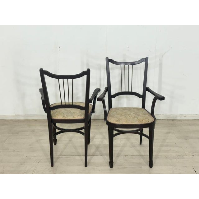 Viennese Art Nouveau Dining Chairs with Brass Backrests from Thonet, 1900s, Set of 4 For Sale - Image 9 of 17