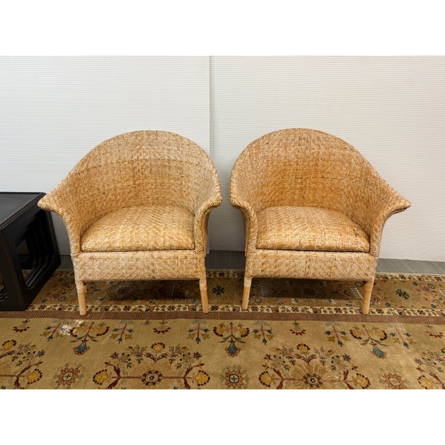 Mid 20th Century Mid 20th Century Woven Rattan Tub Chairs, Pair For Sale - Image 5 of 12