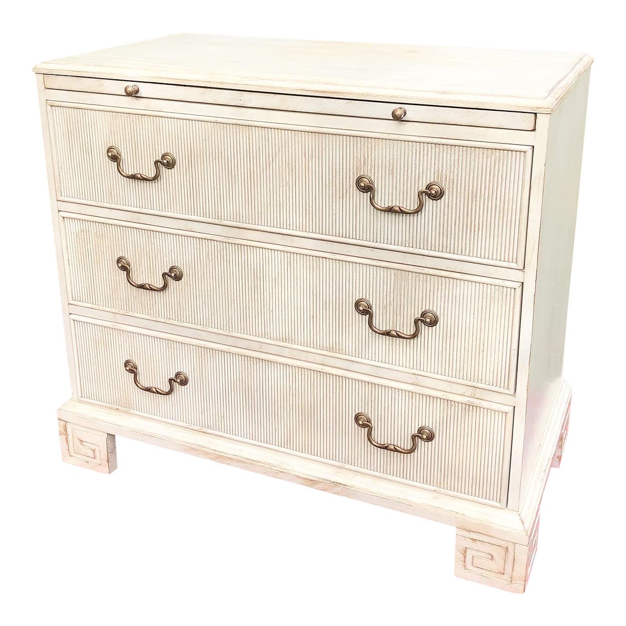 Hickory White Chest With Flutted Drawers And Greek Key Legs Chairish
