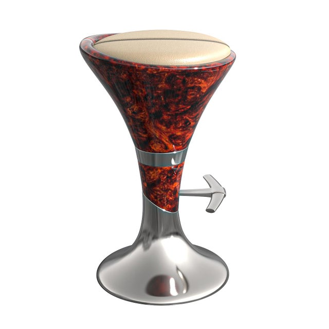 "Il Destino" Bar Stool With Burl Walnut, Stainless Steel, Hand Crafted For Sale In Los Angeles - Image 6 of 12