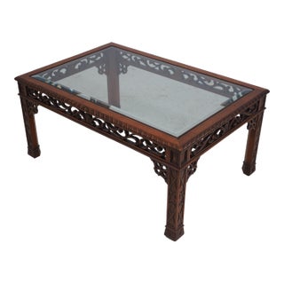 Chippendale Style Glass Top Coffee Cocktail Table For Sale