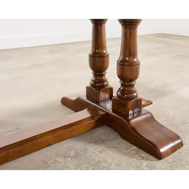 Country French Provincial Oak Double Trestle Dining Table 7 Ft For Sale - Image 10 of 18