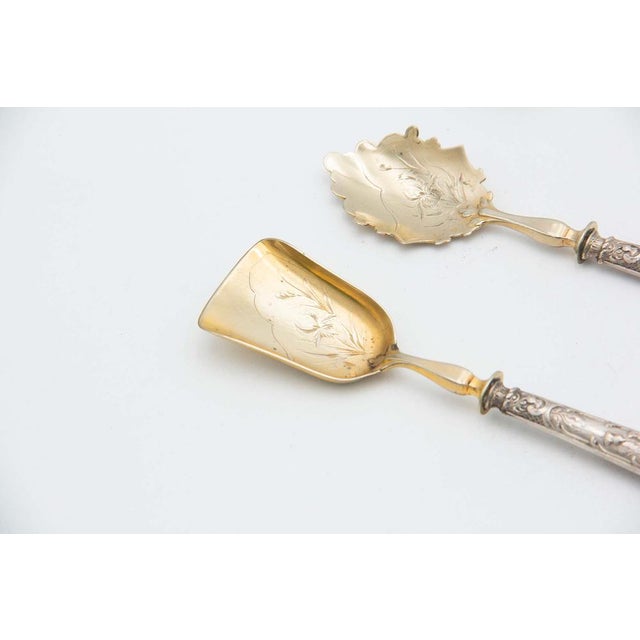 Set of Dessert Spoons with Embossed Silver Handles, Set of 3, in Good conditions.