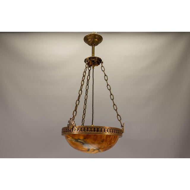 French Art Deco Alabaster and Bronze Pendant Light, 1920s For Sale - Image 13 of 18