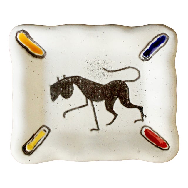 Small Ashtray in White and Polychrome Glazed Ceramic, 1950s For Sale