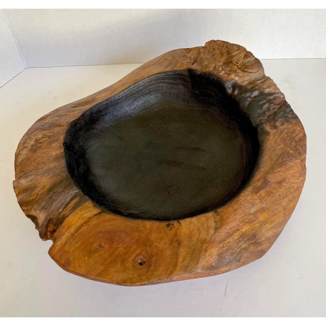 Late 20th Century Hand-Carved Live Edge Rustic Wood Bowl For Sale In Los Angeles - Image 6 of 8