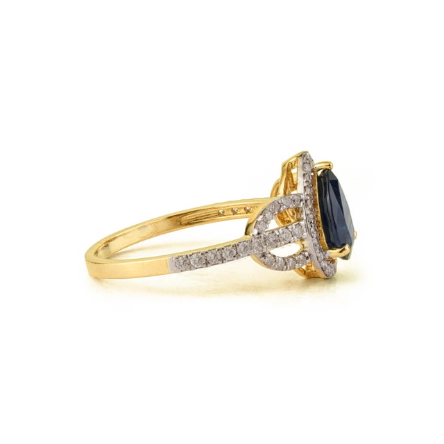 Metal Classic Pear Cut Sapphire & Diamond Engagement Ring Size 6.5 in 14k Solid Gold For Sale - Image 7 of 17
