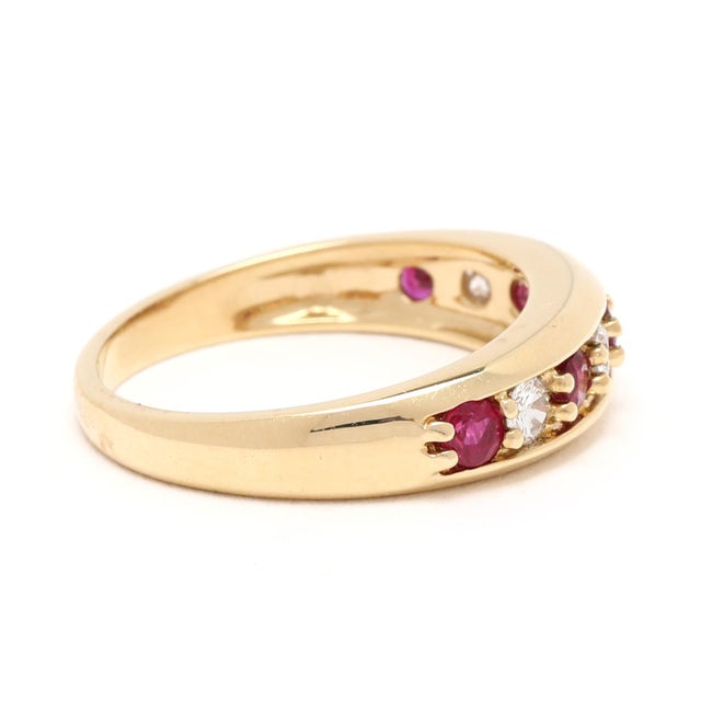 Early 21st Century 0.69 CTW Ruby & Diamond Band Ring, 18k Yellow Gold, Ring Size 5.5, Stackable For Sale - Image 5 of 6