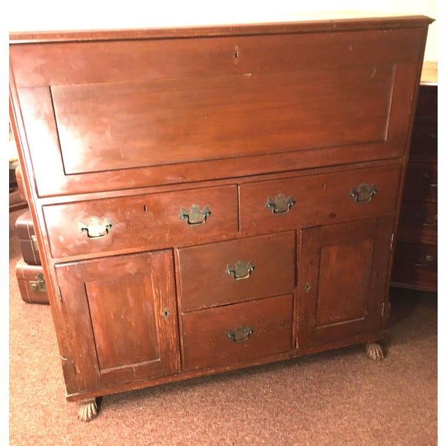 19thc Medical Paw Foot Cabinet Desk W/Original Milk Paint & Colored Glass Panels For Sale - Image 13 of 18