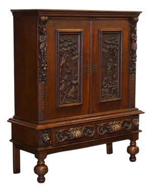 Antique French Cabinet in Carved Walnut with Shelves, 1800s